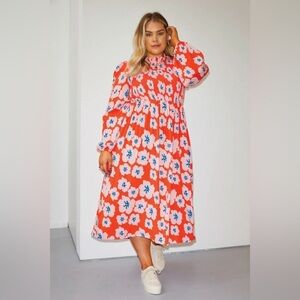 Never Fully Dressed Orange Swedish Flower Maxi Dress - Curve
